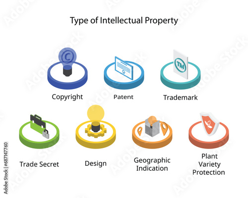 type Of Intellectual Property Rights such as copyright, trademark, trade secret, patent, design, geographic indication, plant