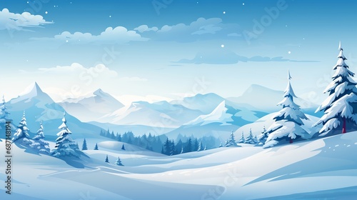 Winter snow and illustration with pine trees and clear sky Created with generative Ai © Sanuar_husen