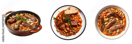 Set of Traditional Cassoulet Dishes with Sausages and Beans on Transparent Background photo