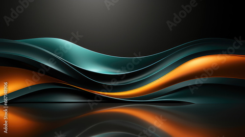 Smooth cyan, blue, orange and black waves flow in a tranquil purple background, abstract design with a vibrant gradient.