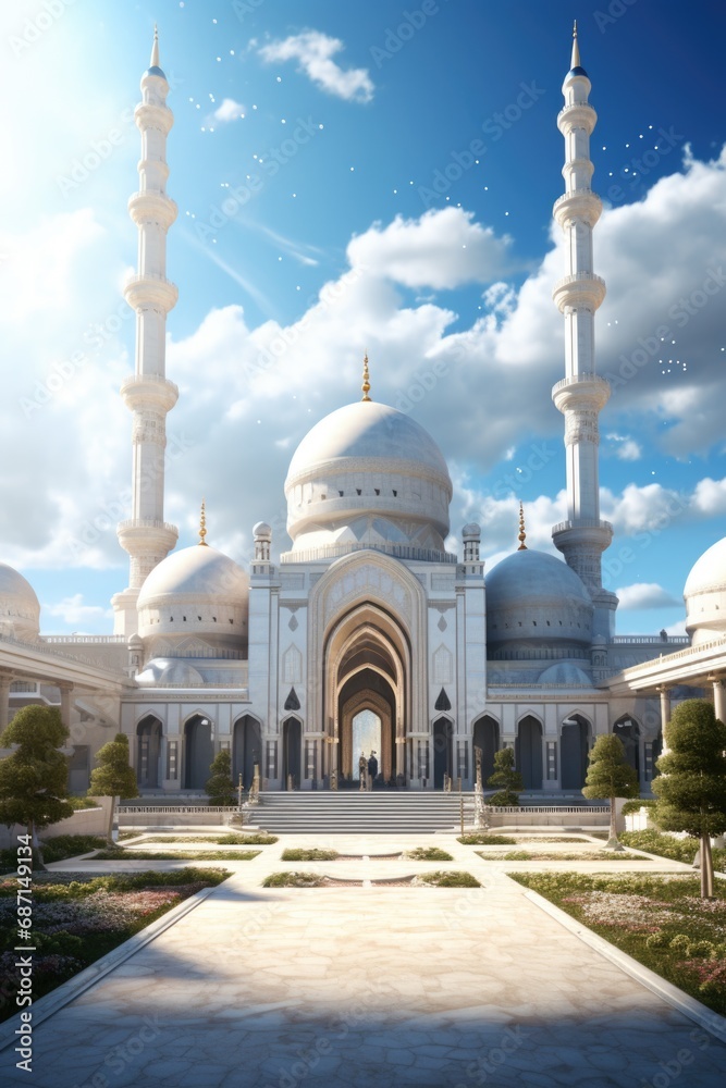 Fototapeta premium A large white building featuring multiple domes. This versatile image can be used to depict architectural beauty, religious structures, cultural landmarks, or historical sites