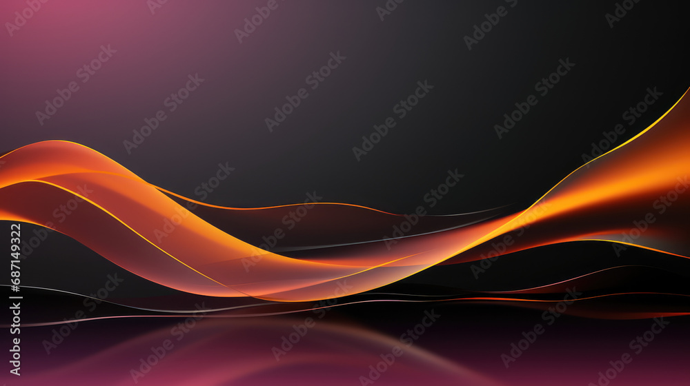 Fototapeta premium Smooth black and orange waves flow in a tranquil purple background, abstract design with a vibrant gradient.