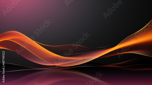 Smooth black and orange waves flow in a tranquil purple background, abstract design with a vibrant gradient.