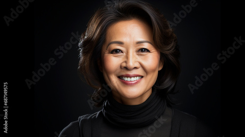 Smiling old asian woman portrait on isolated background - ai generative
