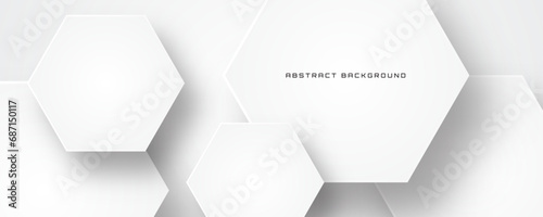 3D white geometric abstract background overlap layer on bright space with hexagonal shapes decoration. Minimalist graphic design element future style concept for banner, flyer, card, cover or brochure