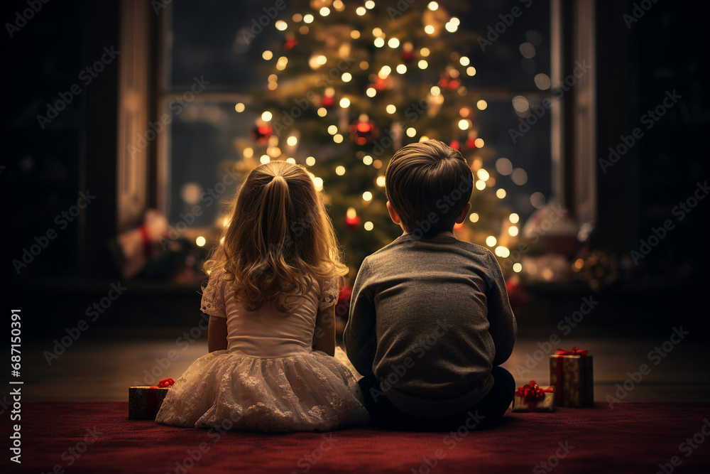 Generative AI portrait of cute Young boy girl enjoy winter holidays xmas x mas eve decorated room Generative AI portrait of cute Young boy girl enjoy winter holidays xmas x mas eve decorated room