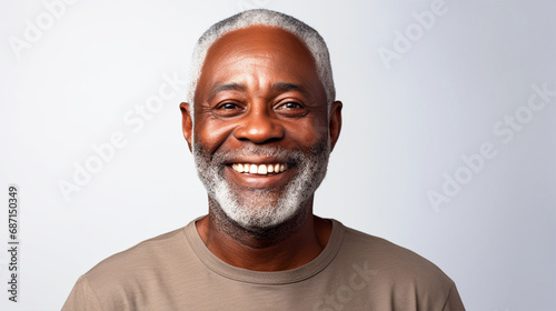 Smiling old black man portrait on isolated background - ai generative