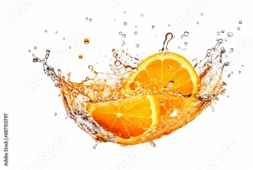 orange slices with water splash isolated on white background. generative ai