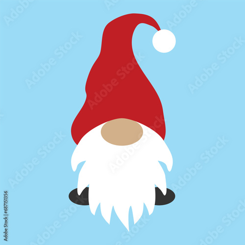 Christmas gnome in red hat. Gnome icon on blue background. Vector