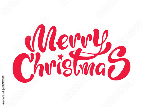 Merry Christmas Text Cute Design, Red Vector, Handwriting, Banner