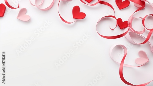 Ribbons shaped as hearts on white, valentines day concept on isoalted solid white background photo