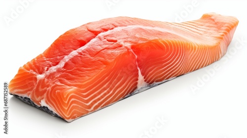 salmon, trout, steak, slice of fresh raw fish, isolated on white background, clipping path, full depth of field