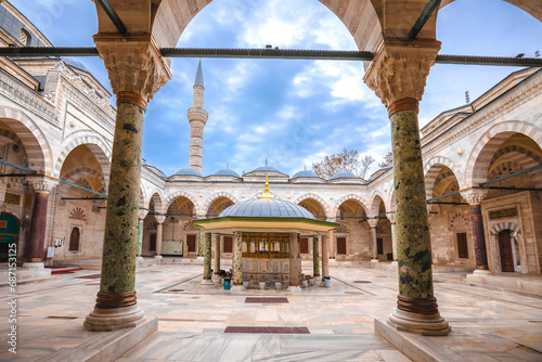 The Bayezid II Mosque in Istanbul courtyard and shadirvan view photo
