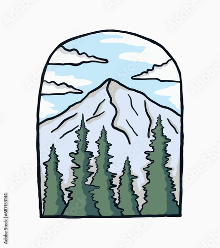 Hand Draw vector of Mt Hood in Oregon State illustration for t shirt sticker badge design