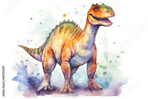 Watercolor colorful dinosaur. Cartoon dinosaur isolated on white background