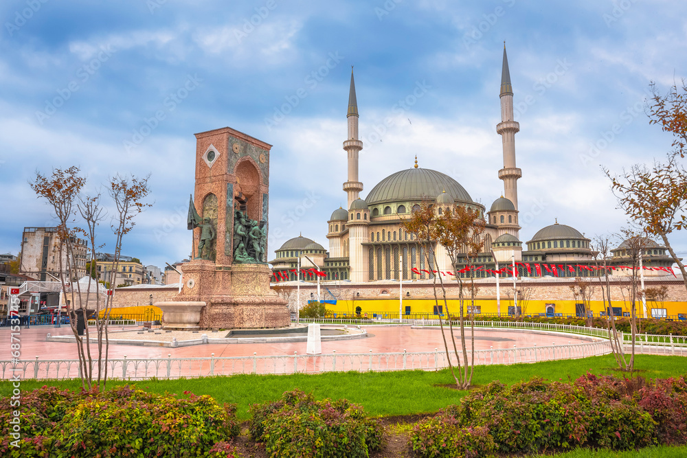 Taksim square in Istanbul mosque and street view