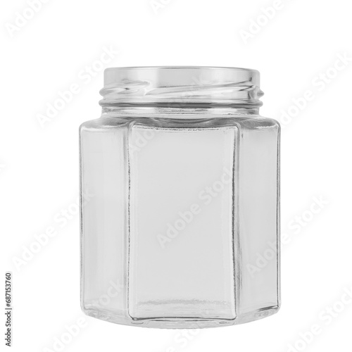 Empty jar isolated on white background. Jar for conservation. File contains clipping path.