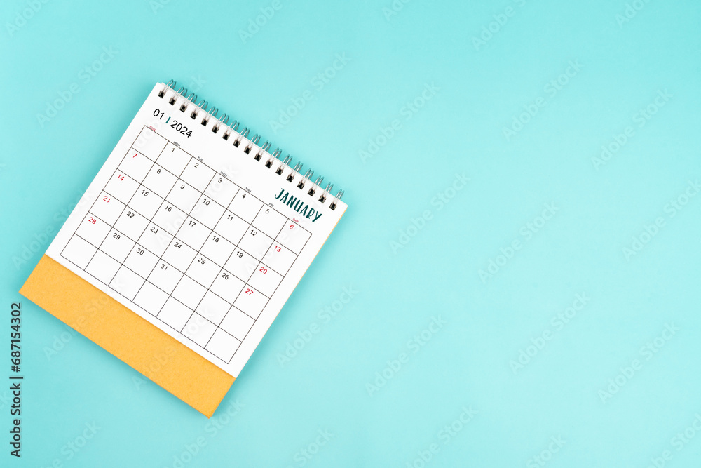 2024 January Desk Calendar On Blue Background. 2024 January Desk Calendar On Blue Background.