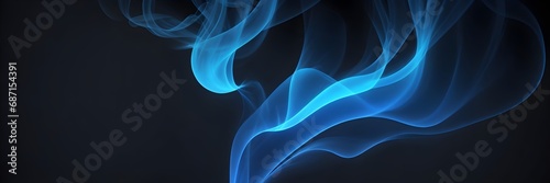 Blue Smoke Banner on Black: Abstract Wave Design with Smooth Motion, Curves, and Patterns. Dark Backgrounds for a Flowing, Burning Atmosphere.