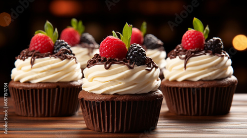 cupcake with chocolate frosting HD 8K wallpaper Stock Photographic Image 