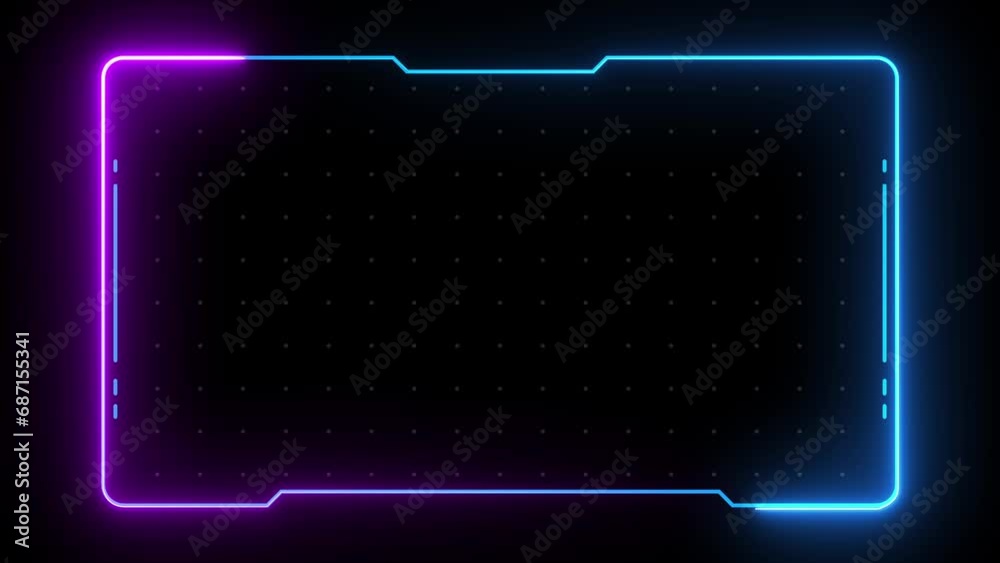 Animated futuristic frame with neon lighting color, 4K video motion graphic isolated on overlay background. Futuristic light effect for overlay element. Empty copy space.