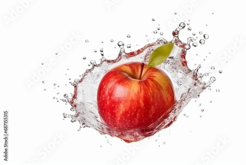 fuji apple with water splash isolated on white background. generative ai