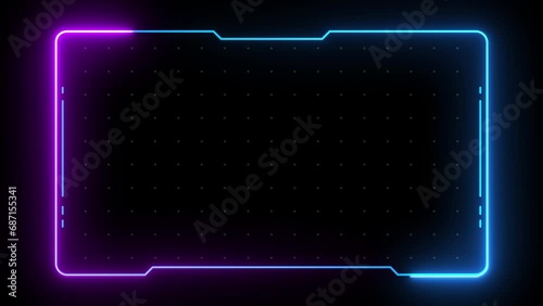 Animated futuristic frame with neon lighting color, 4K video motion graphic isolated on overlay background. Futuristic light effect for overlay element. Empty copy space.