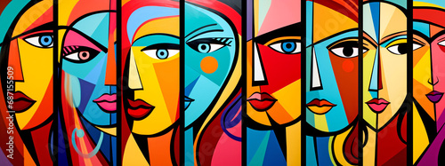 colorful artistic graffiti of women in cubist and pop art style. legal ai 