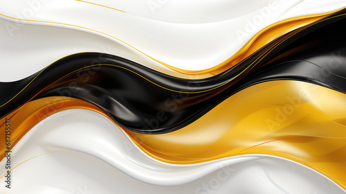 Sleek white, yellow and black waves in a luxurious abstract design.