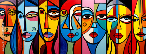 colorful artistic graffiti of women in cubist and pop art style. legal ai 