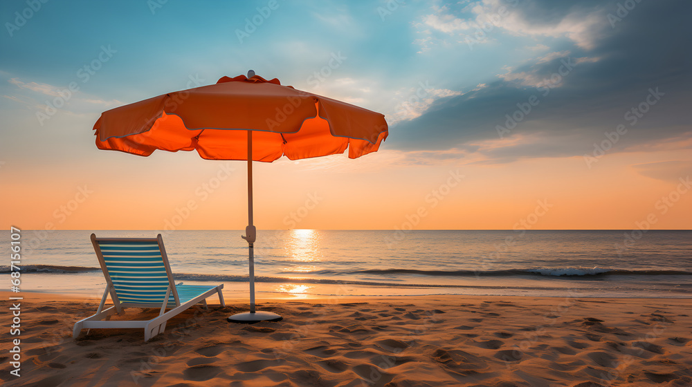 Summer beach setup with umbrella and sea view 