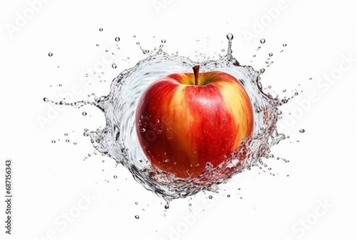 fuji apple with water splash isolated on white background. generative ai