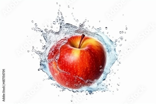 fuji apple with water splash isolated on white background. generative ai
