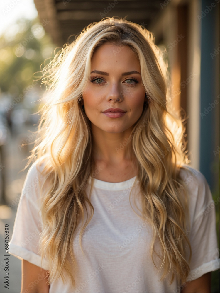 photo of a beautiful woman with blonde hair half body with white dress photo of a beautiful woman with blonde hair half body with white dress