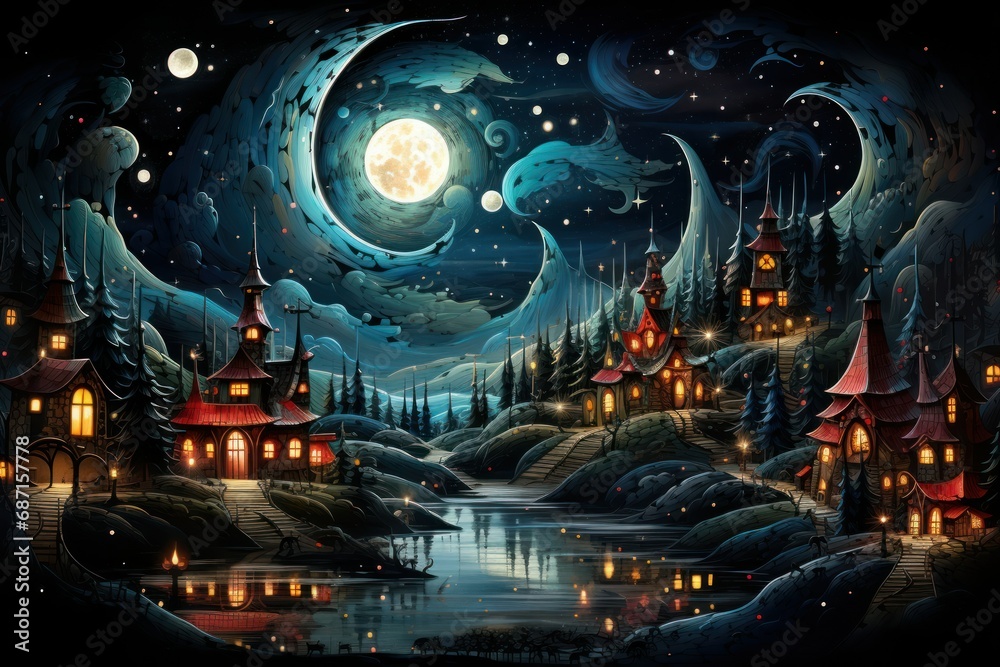Christmas Villages at Night - Generative AI Christmas Villages at Night - Generative AI