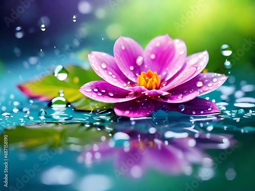 Beautiful Different Colour Flower Close Shot  Snow  Water Drop Colour Background  Generative Ai