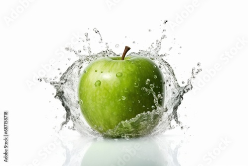 green apple with water splash isolated on white background. generative ai