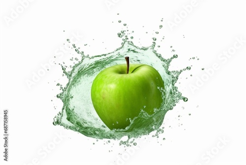 green apple with water splash isolated on white background. generative ai