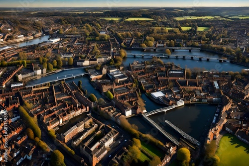 aerial view of reading. A large town on the thames and kennet rivers in southern england- photo
