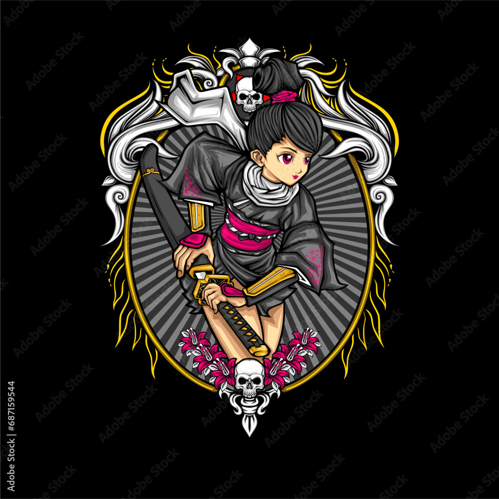 samurai girl illustration for t shirt design samurai girl illustration for t shirt design