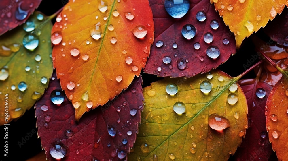 A close-up of rain kissed fall leaves A close-up of rain kissed fall leaves