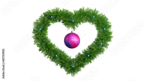 Xmas ornaments Glass ball. Christmas wreath isolated on transparent background. Realistic 3D illustration