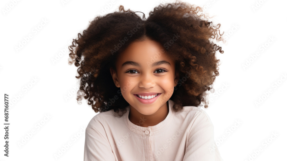 Child portrait, smiling kid with afro hair isolated on white transparent background, PNG Child portrait, smiling kid with afro hair isolated on white transparent background, PNG