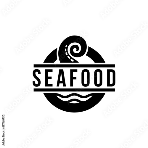 Seafood logo design. octopus hand icon image. black emblem badge design style photo