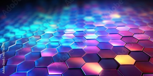 Hexagon Pattern, Glowing Geometric Honeycomb Background, Abstract Color Metallic Hexagons Tile