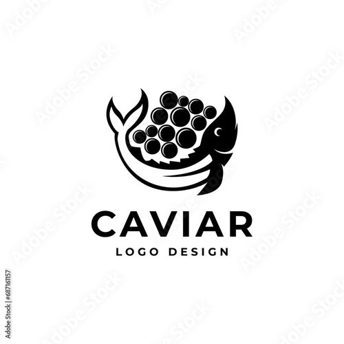 Caviar logo design. icon image of fish and caviar eggs. flat vector design style