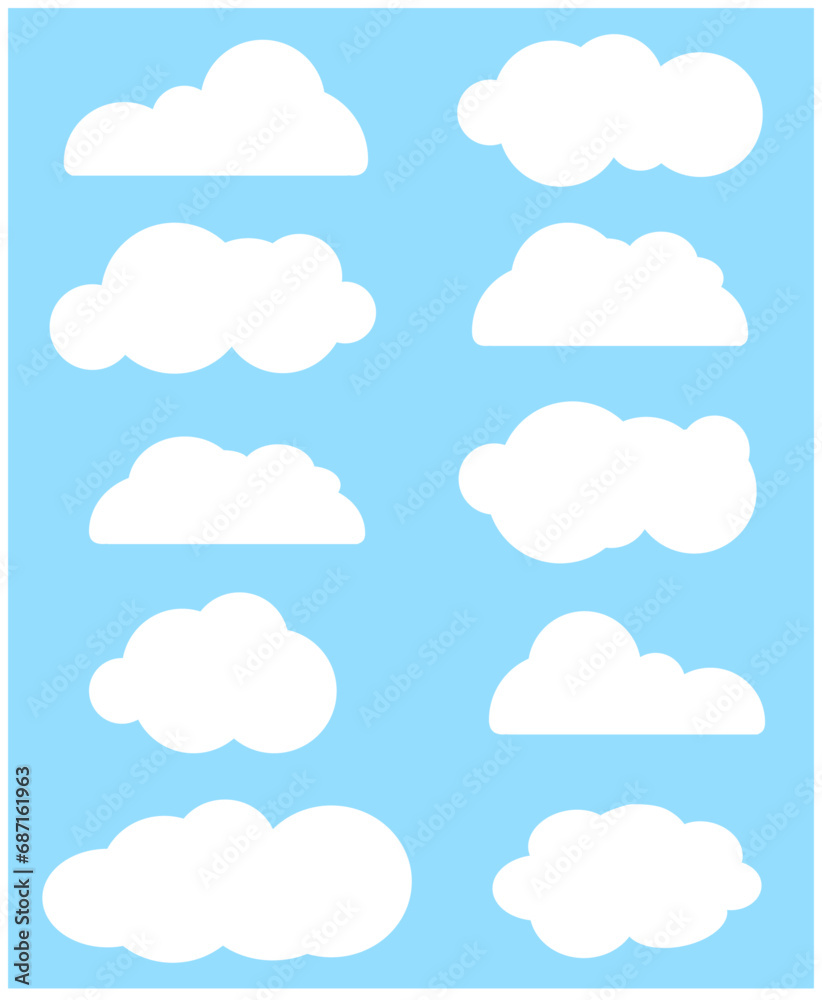 Cloud sticker clipart vector set, flat design