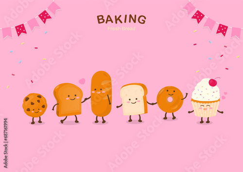 Bread character on pink background