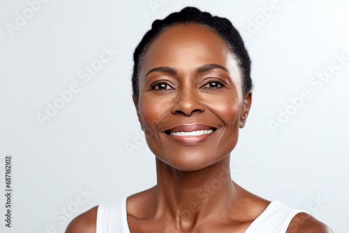 An african american woman with dark hair smiling out.