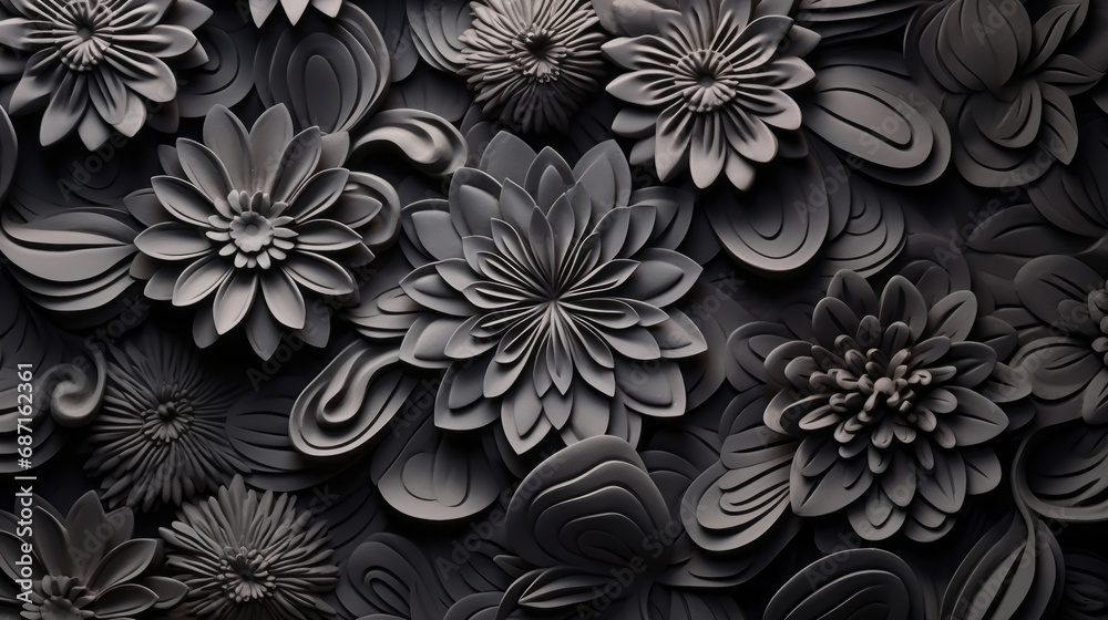 Black flowers background. Captivating Beauty of Dark graphite floral pattern. Enigmatic Black Flowers on a Dark Graphite Floral Canvas Black flowers background. Captivating Beauty of Dark graphite floral pattern. Enigmatic Black Flowers on a Dark Graphite Floral Canvas